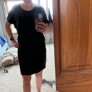 Garnet Hill Black Short-Sleeve Cotton Dress